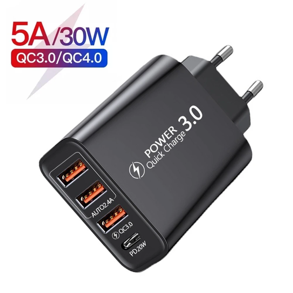 Travel Charger 3usb + Typecpd Charging Head European Standard Black
