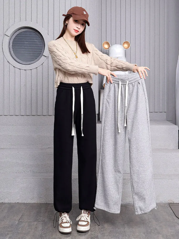 Korean Winter Fleece-lined Pants Woman High Waist Warm Fleeced Clothing  String Plus Size Casual Cotton New Pants 2023 - AliExpress