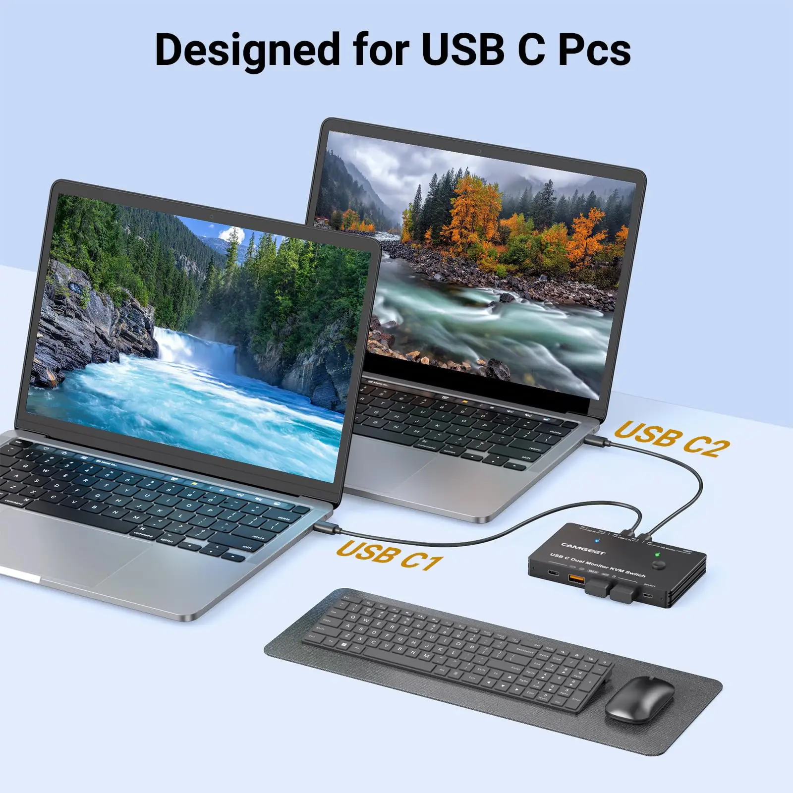 새로운 USB C KVM 스위치 2 PC 2 모니터, KVM 스위치 듀얼 모니터 HDMI 2대의 노트북용, 2 USB C MST 포트, KVM 스위치 USBC 2입력 2출력