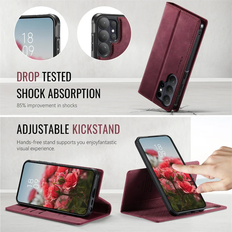 Magnetic Leather Flip Wallet Phone Case with Wireless Charging Compatibility