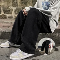 Korean Fashion Classic Jeans Men's Four Seasons Loose Straight Wide Leg Pants Street Hip-Hop Baggy Student Unisex Pants 1