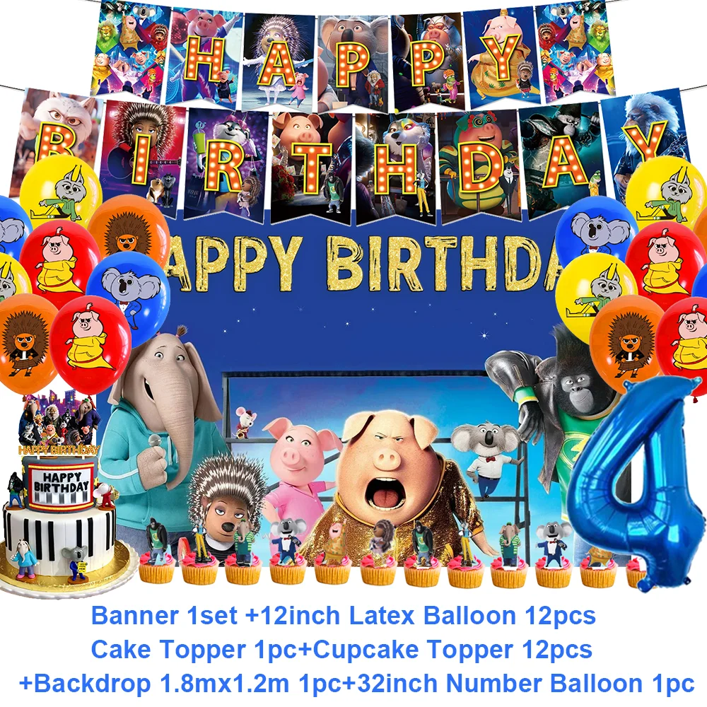Niedliche singende Voce Tier Geburtstags feier Dekoration liefert Ballon Hintergrund Banner Kuchen Topper kleines Kind Geschenk Foto Requisiten – Detail 6