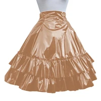 Plus Size High Waist Pleated Long Skirt Fashion PVC Leather Ruffles A-line Skirts Womens Elegant Prom Party Wetlook Maxi Skirt - Image 5