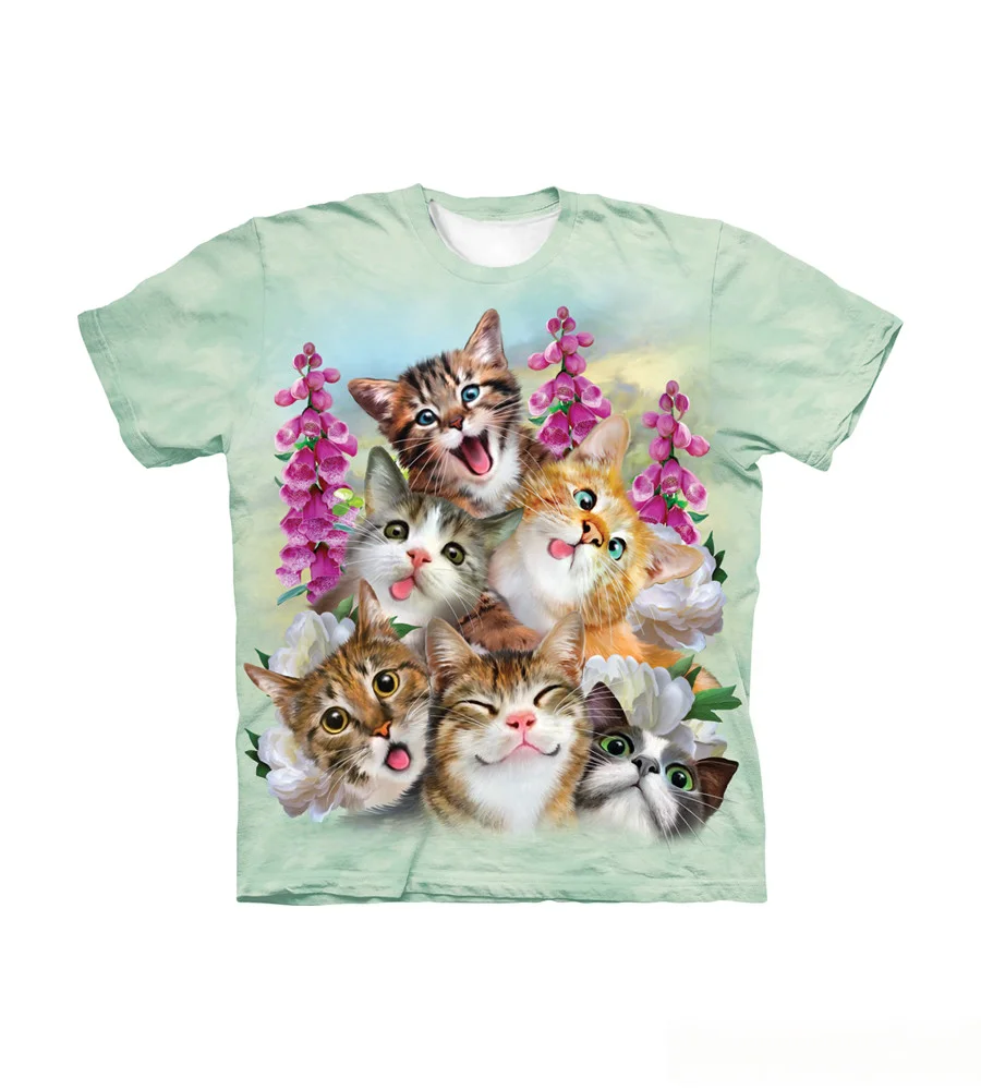 Tie-Dye-T-Shirt mit 3D-Druck für Erwachsene und Kinder mit mehreren Katzen – perfekt für Katzenbesitzer, um auf dem Weg zum Ausgehen Aufmerksamkeit zu erregen! – Detail 8