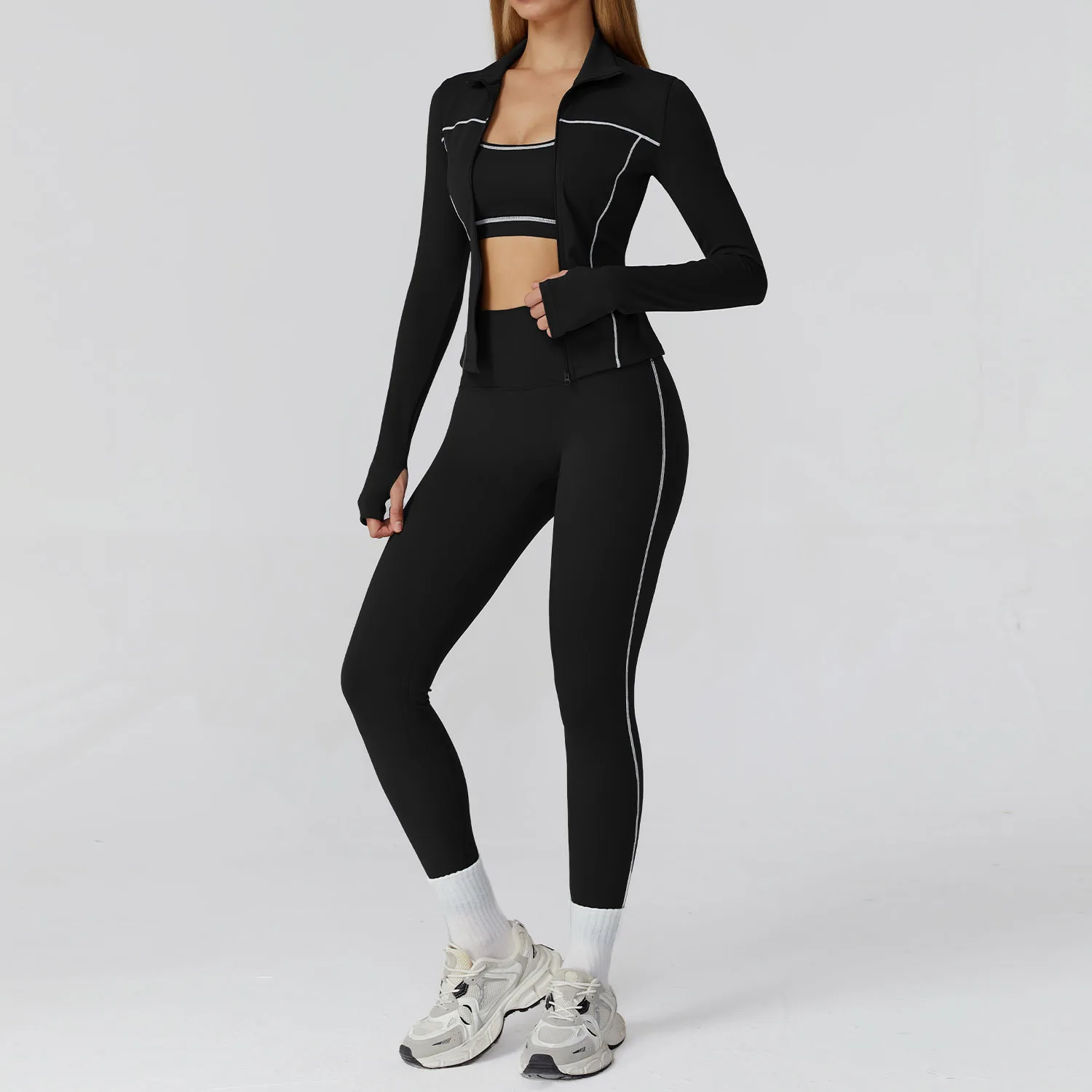 “Madelaine” Sexy Activewear Set with Zip Up Jacket - Image 6
