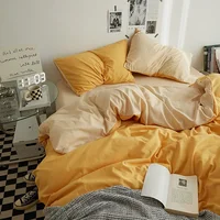 Parure de lit 4 pièces en coton double lavage couleur unie de haute qualité pour dortoir étudiant 5