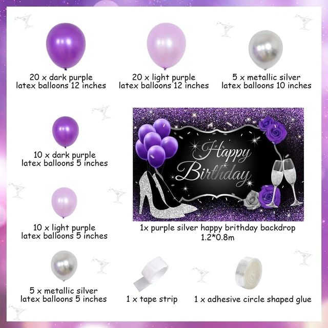 Purple Balloons 70 Pcs 12 Inch Pastel Purple Balloons Lilac, Violet, Purple  Metallic Balloons kit for Purple Party Decorations