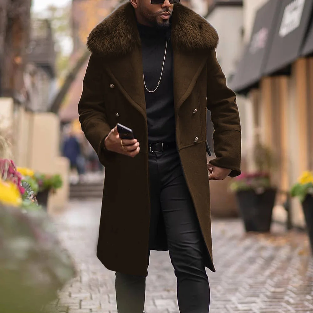 

Fashion Men Coats Autumn Winter British Large Size Streetwear Overcoat Fur Collar Coat Male Woolen Coat Outwear Cardigan