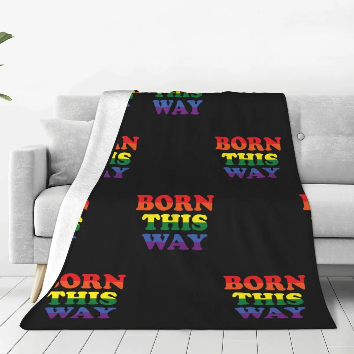

Born This Way Flag Fleece Throw Blanket LGBT Pride Rainbow Blanket for Bedding Couch Ultra-Soft Bed Rug