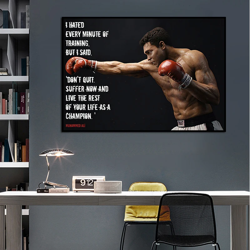 

Boxing Champion Poster Prints Picture Wall Decor Inspirational Quotes Painting Canvas Wall Art For Gym Living Room Decoration