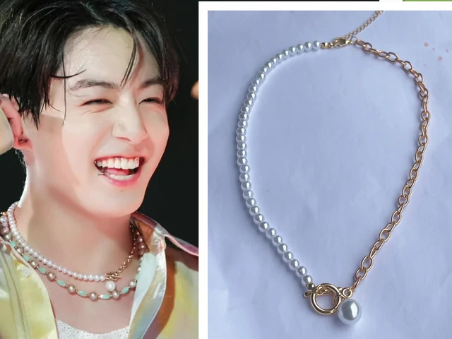 KPOP Necklace Bangtan Boys Jungkook Pearl Choker Necklace Men Women  Permission to Dance on Stage 2022 Concert Korean Accessory