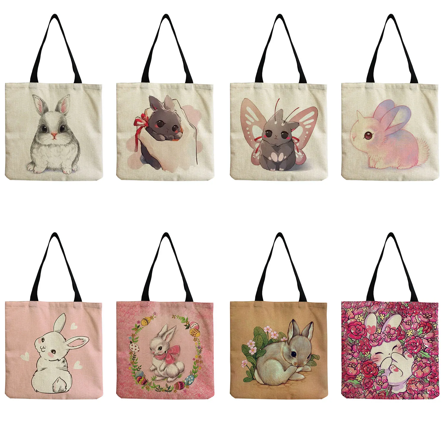 

Rabbit Print Shopping Bag Ladies Customizable Travel Handbag High Capacity Women's Tote Bag Eco Friendly Shoulder Bag Portable