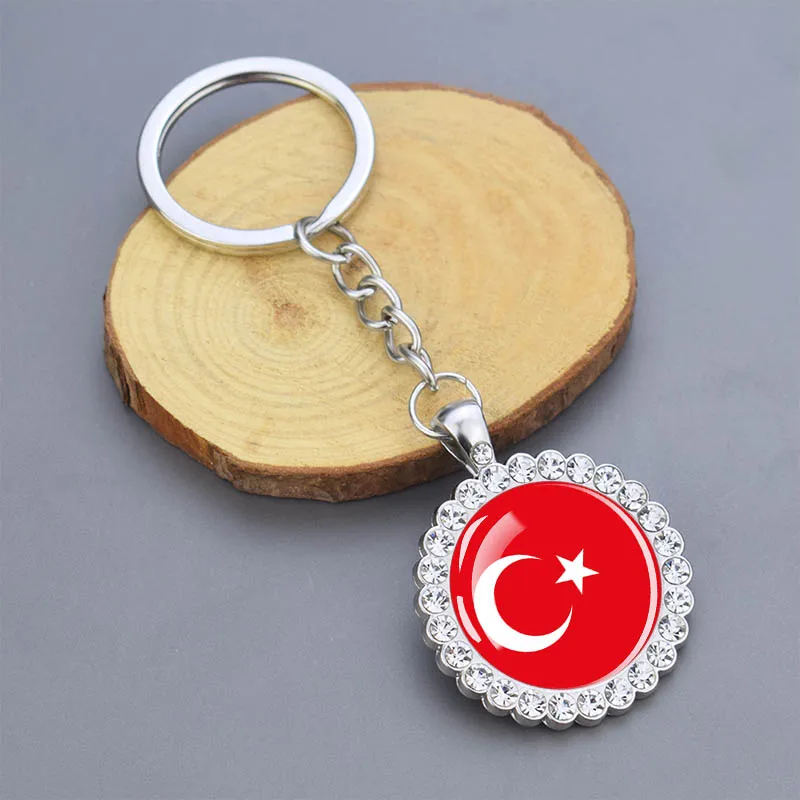 Arab National Flag Keychains Algeria Yemen Tunisia Saudi Arabia Egypt Glass Dome Rhinestone Key Chain Flag Jewelry Keyring Gift