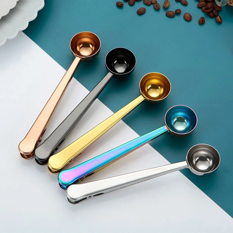 1Pc Multifunction Stainless Steel Coffee Scoop With Clip Coffee Tea