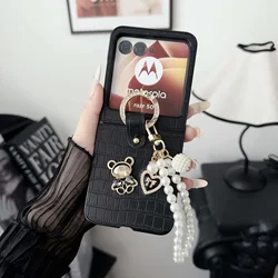 Little Bear PU Leather Phone Case with Wrist Strap - Elegant Protective Cover - Motorola Razr60Ultra (Black)