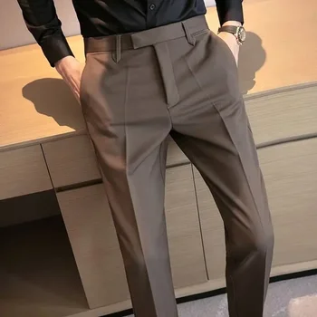 Pantaloni da abito da lavoro color caffè da gentiluomo inglese Pantaloni drappeggiati casual per uomo Piede piccolo primavera autunno alla moda 1