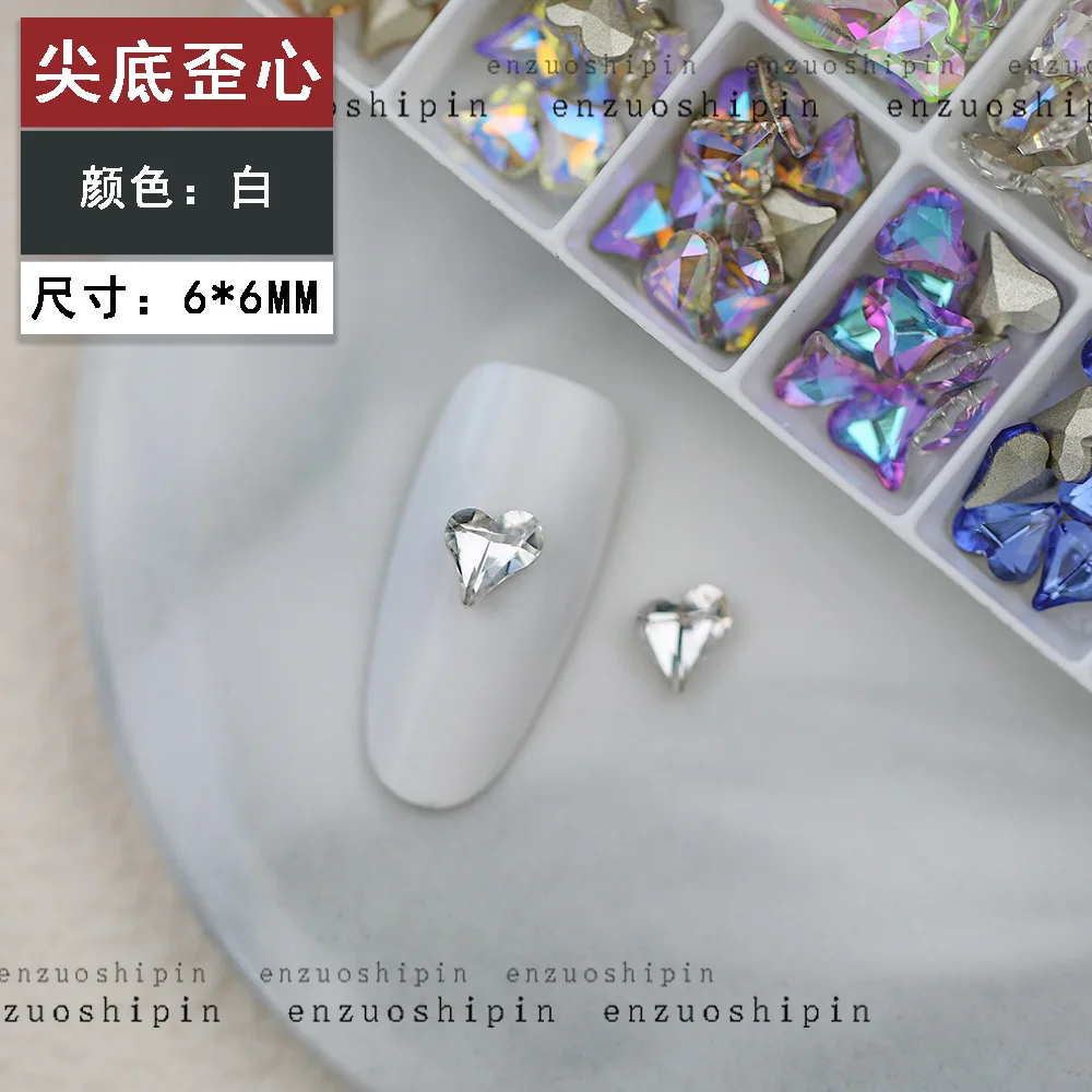 100 Stück 6 x 7 mm Herz-Diamant-Nagelverstärker, Kristall, Pfirsich-Herz, super funkelnder, spitzer Boden, Herz-Nagelfarbe, Diamant-Schmuck – Detail 22