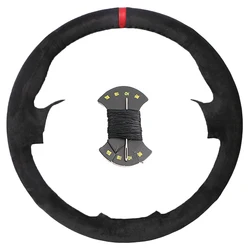 Premium Non - Slip Suede Leather Car Steering Wheel Cover (Black thread)