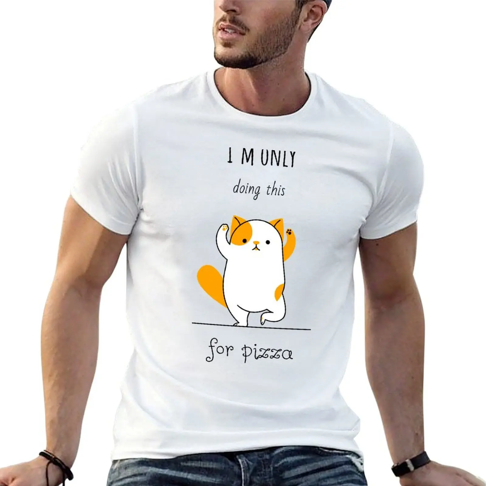 

I'm only doing this for pizza cat T-shirt tees vintage clothes summer clothes oversized t shirt men