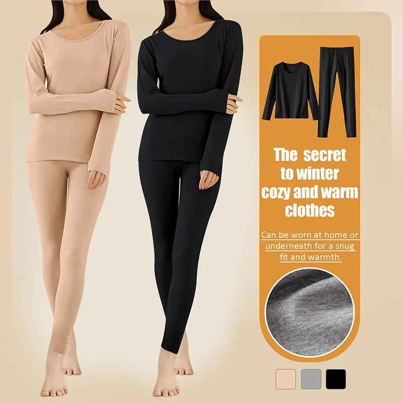 Autumn Winter Women's Thermal Underwear Set Long Johns Base Layer Fleece Lined Soft Top Bottom 2 Pieces Set Thermal Sets