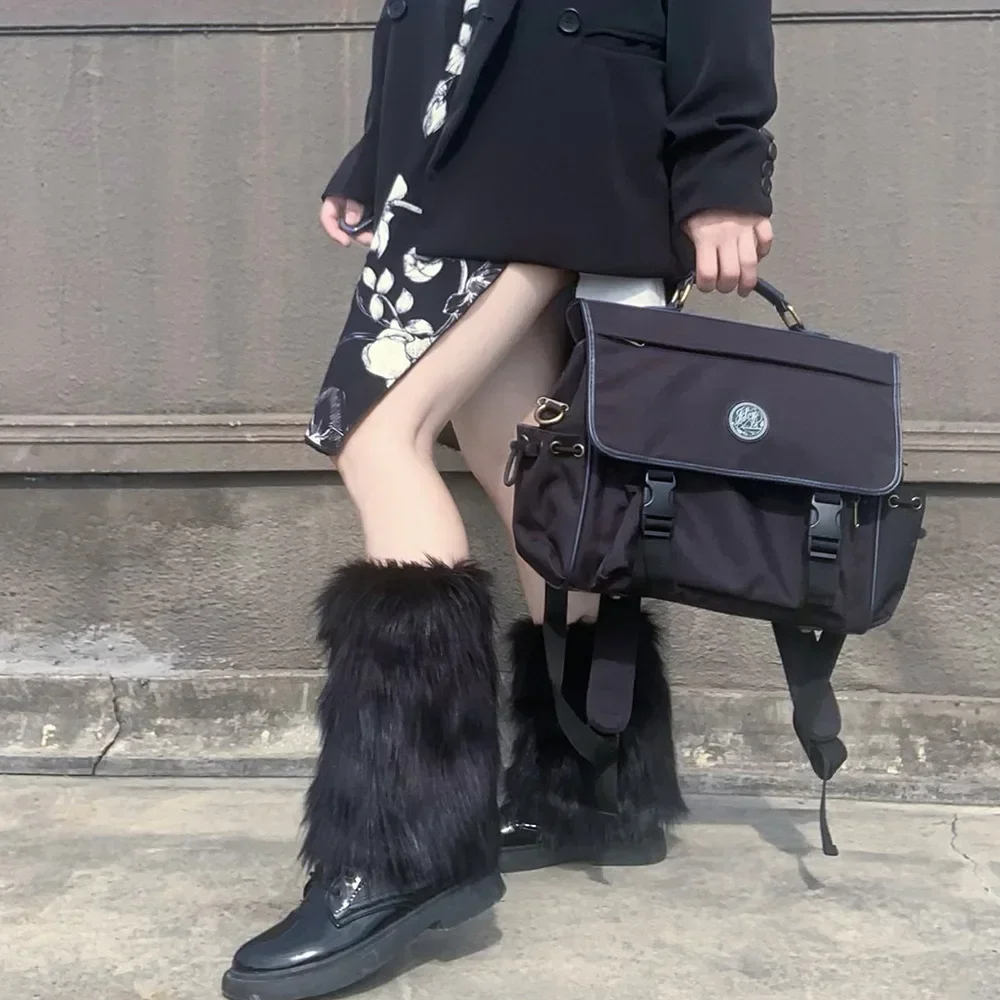 Description Picture 3 of itemFaux Fur Leg Warmers Boot Covers Y2K Goth Solid Leg Socks Punk Jk Knee-length Hiphop Hotgirl Fashion Warm Sock