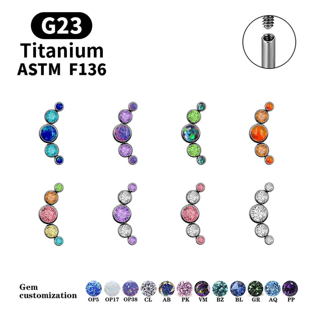Stud Earrings G23 Titanium Stud Earrings16G Piercing Set Ear Tragus Cartilage Zircon Opal Body Jewelry Helix Daith Lip Lobe Pin