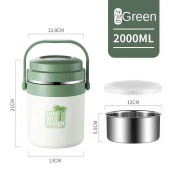 Stainless Steel Adult Vacuum Insulated Soup Bucket Thermos Bottle Portable Multi-layer Stackable Bento Box Hot Food Container 2