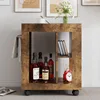 Mid-Century Modern Style Movable Side Cabinet Sofa, Household Brown Trolley Storage Locker And Shelf For Living Room 3