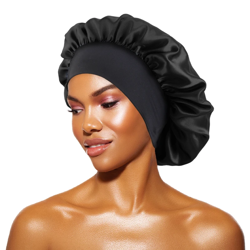 Women' Satin Solid Bonnets Wide-brimmed Night Sleeping Bathing Hat Unisex...