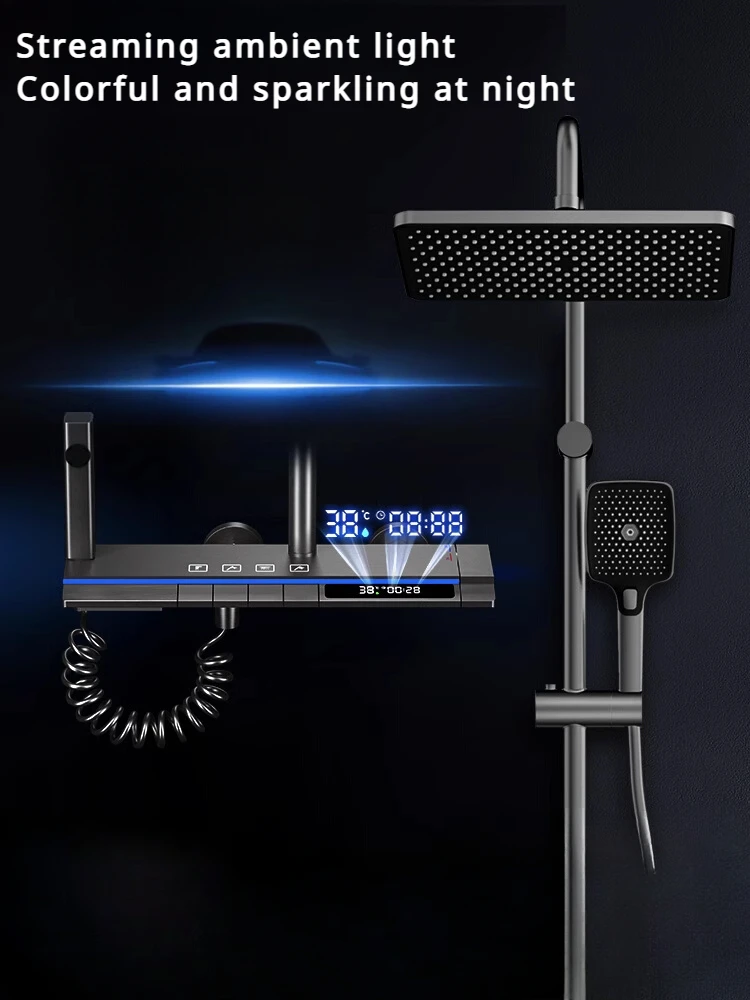 

4 Function Piano Key Shower System Bathroom Smart Thermostatic Digital Display Wall Mount Rainlfall Pressurize Shower Faucet Set