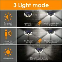 Lampe solaire de jardin extérieure 100 LED, lampes à détecteur de mouvement extérieures, lampe murale solaire étanche pour jardin, clôture, cour, allée, escalier 2