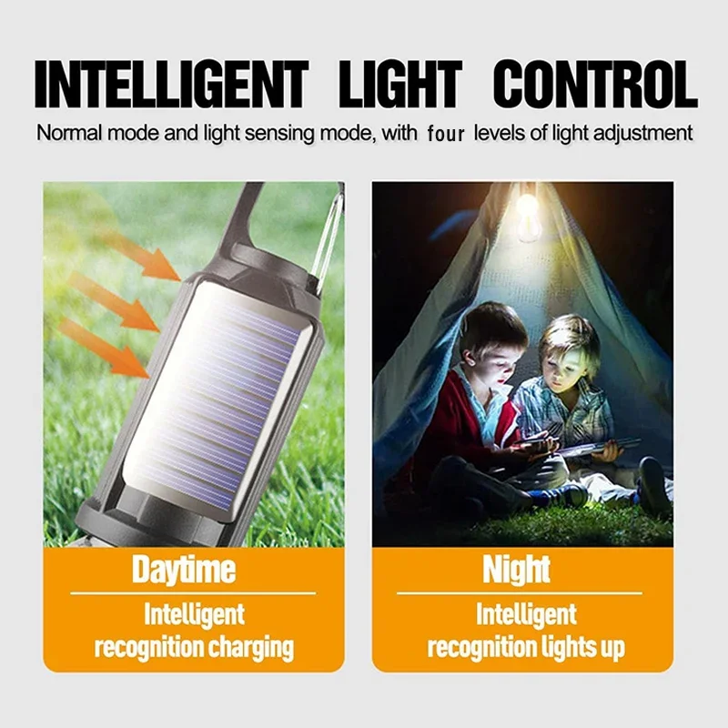 Camping Light Camping Lamp Portable Lanterns Camping Lantern Solar Powered LED Camping Lamp Bulbs USB Charging Night Lights Waterproof Portable Hook Up Handheld Lamp for Outdoor Fishing