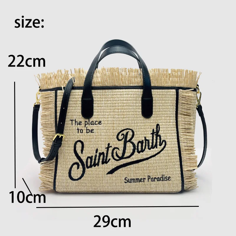 Women's Large Capacity Leisure Travel Straw Mat Handmade Tassel Handbag Tote Bag-women handbag