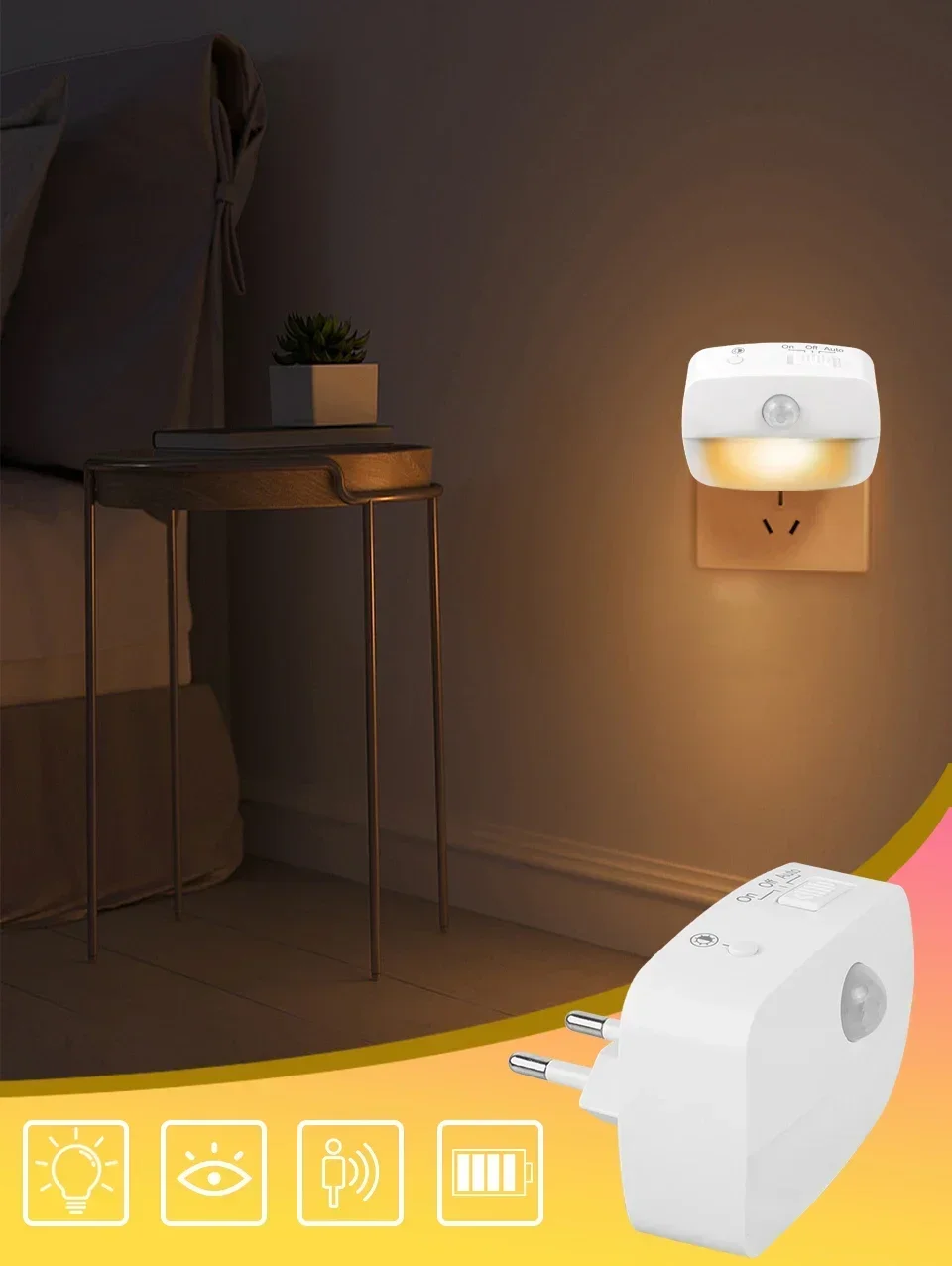 Motion Sensor LED Night Light AC 85-265V EU US Socket PIR Human Induction Lamp 3 Modes Plug In Wall Lamp For Bedroom Hallway