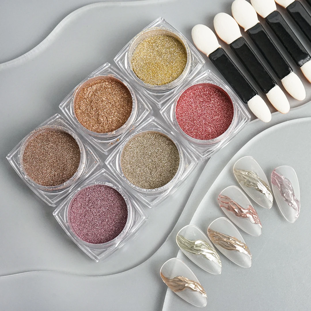Nail Glitter Mirror Magic Holographic Powder 6 Color Solid Soft Light Powder Polish Stick Metallic Nails DIY Art Decoration