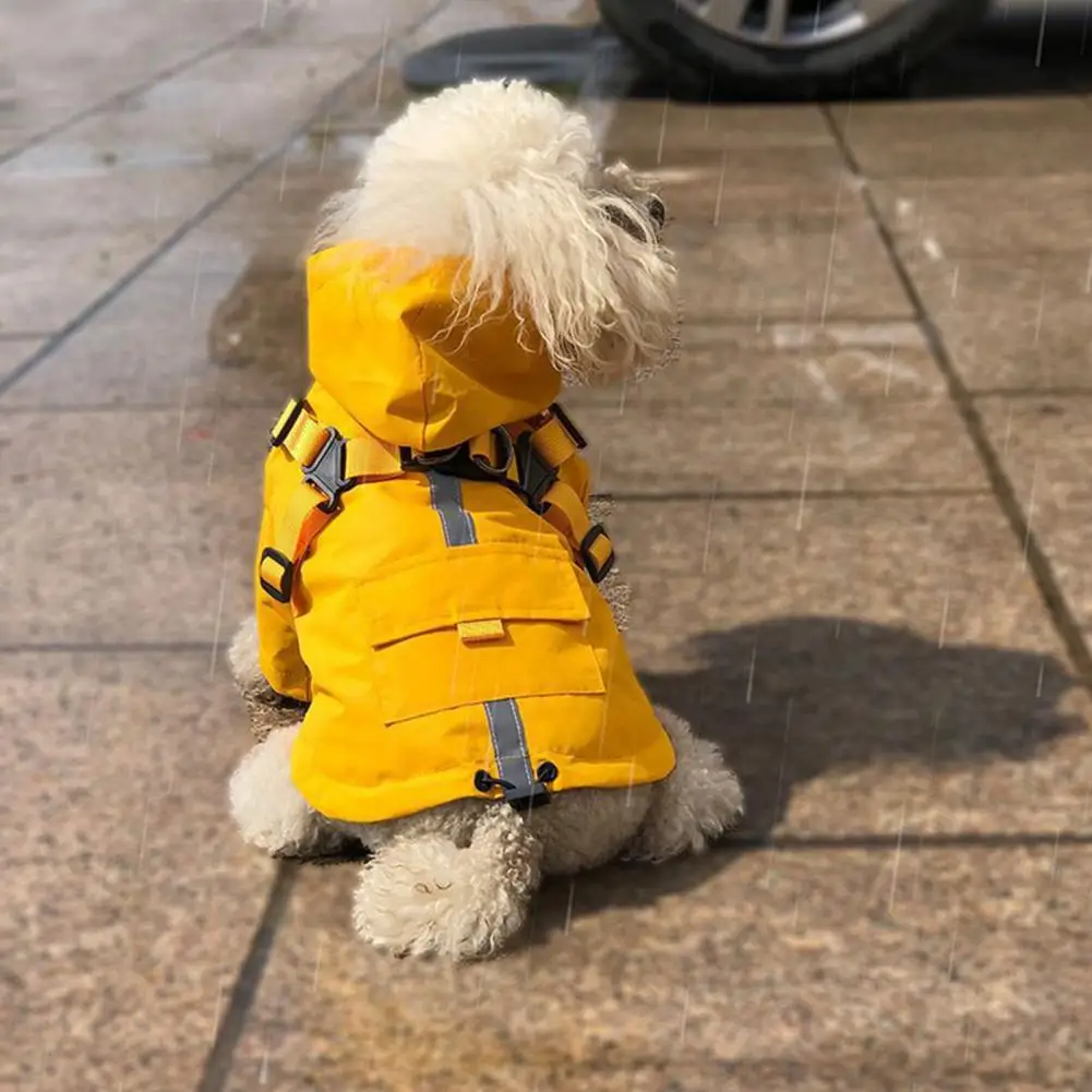 

Pet Raincoat Waterproof Hooded Reflective Strip Adjustable with Traction Ring Small Medium Large Dogs Rain Jacket Puppy Clothes