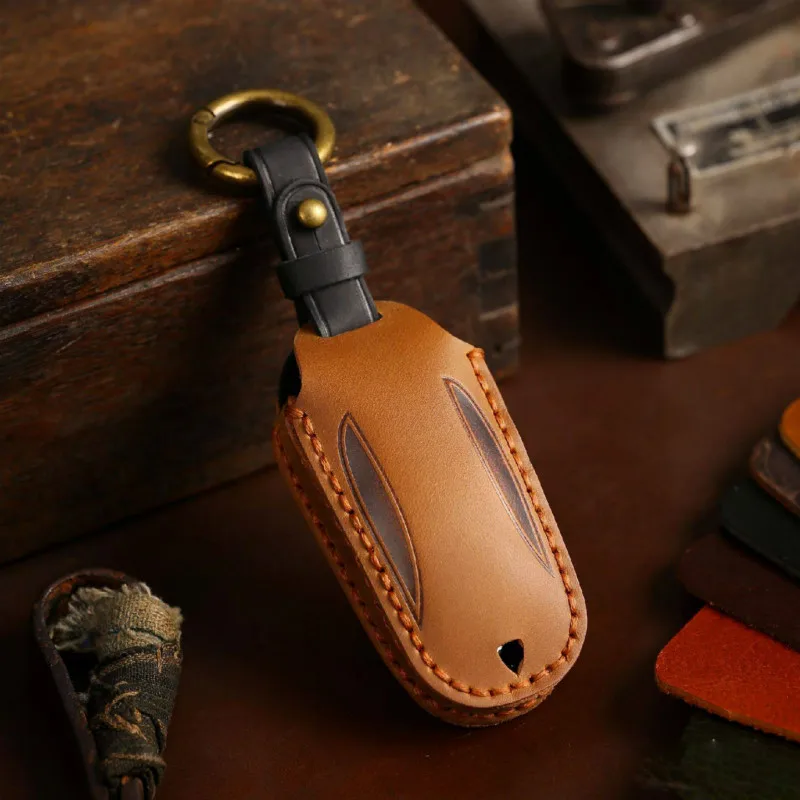 

Luxury Leather Key Case Cover Car Accessories Fob Protector for Tesla Model 3 Y S X 2020 Keychains Holder Remote Keyring Shell