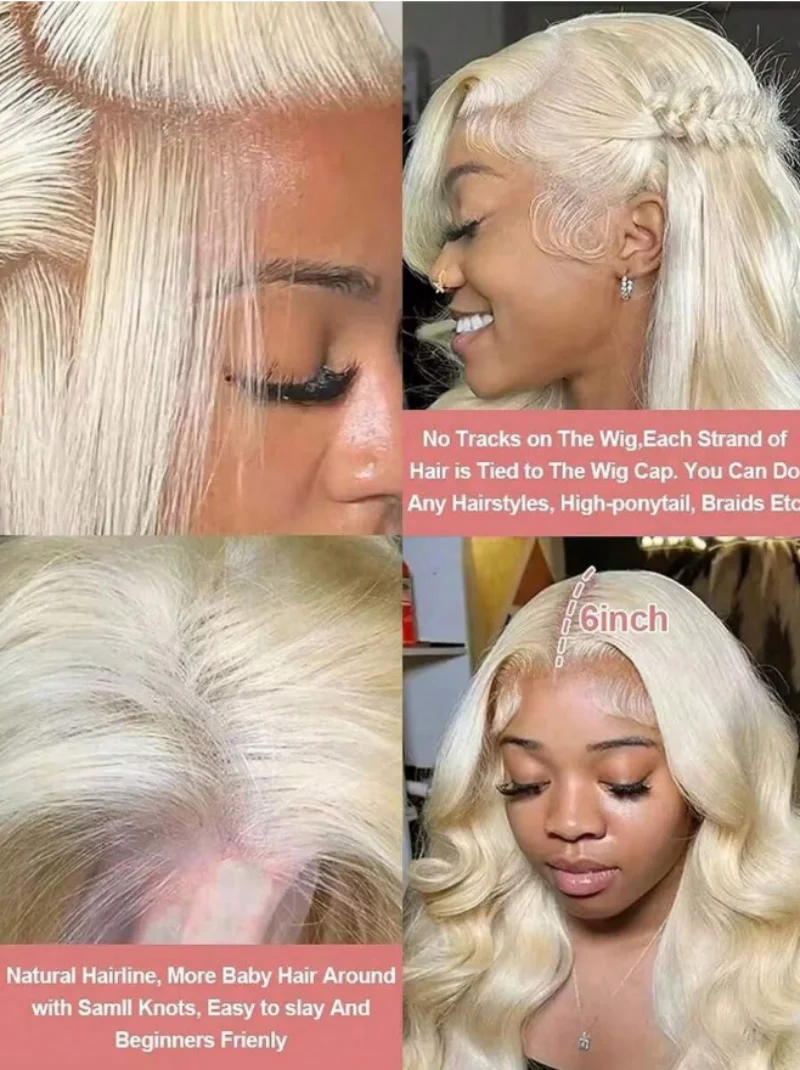 34 Inch 613 Honey Blonde Body Wave 200 Density 13x6 HD Lace Front Human Hair Wigs 13x4 HD Lace Frontal Wig for black women 4