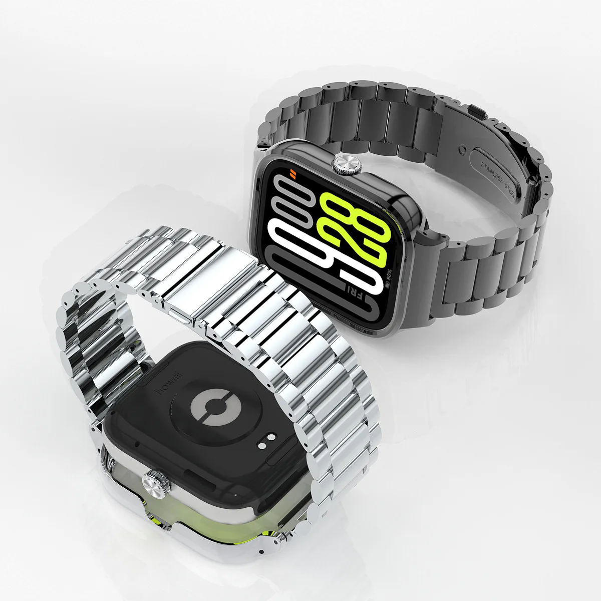 Enhanced Metal Watch Strap and Protective Case Set - Three-Bead Stainless Steel Design