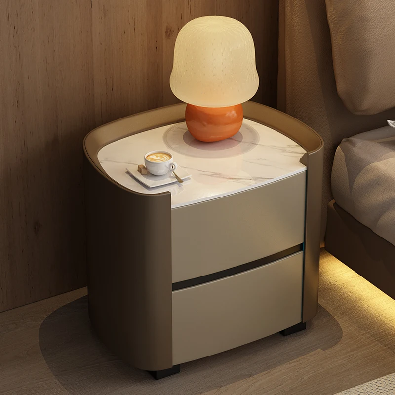 Rock Board Bedroom Double-layer Storage Storage Bedside Table Living Room Contrast Color Storages Cabinet TV Side Cabinets