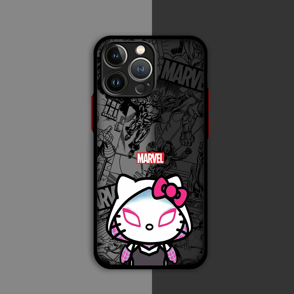 thumbnail image 1 of Funda de teléfono para iPhone 15 Pro SE 13 XS X 14 Pro Max XR 7 6S 12 Mini 8 Plus 11 Pro Marvel Spidermans Hello Kitty Matte, 1 of 5