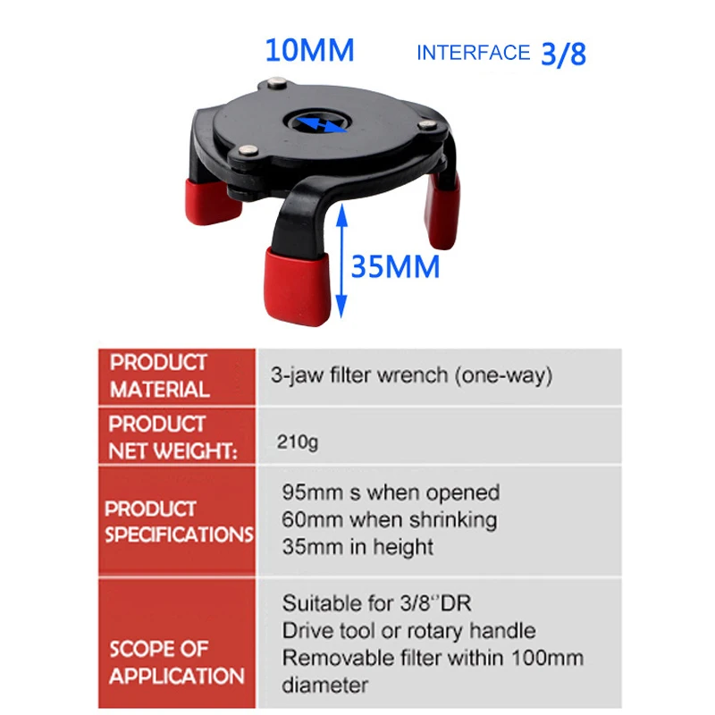 Oil Filter Wrench 60-100mm Universal for Car