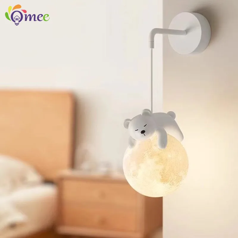 Children's room wall lamp creative living room background lamp stair corridor lamp LED Puppy Bear moon lamp bedroom bedside lamp