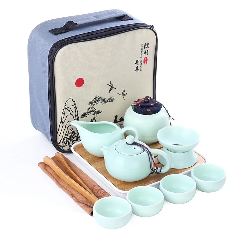 Portable Ceramic Teaware Set Chinese Kung Fu Set Pot Traveller with Bag Gaiwan Cups of Ceremony tea set