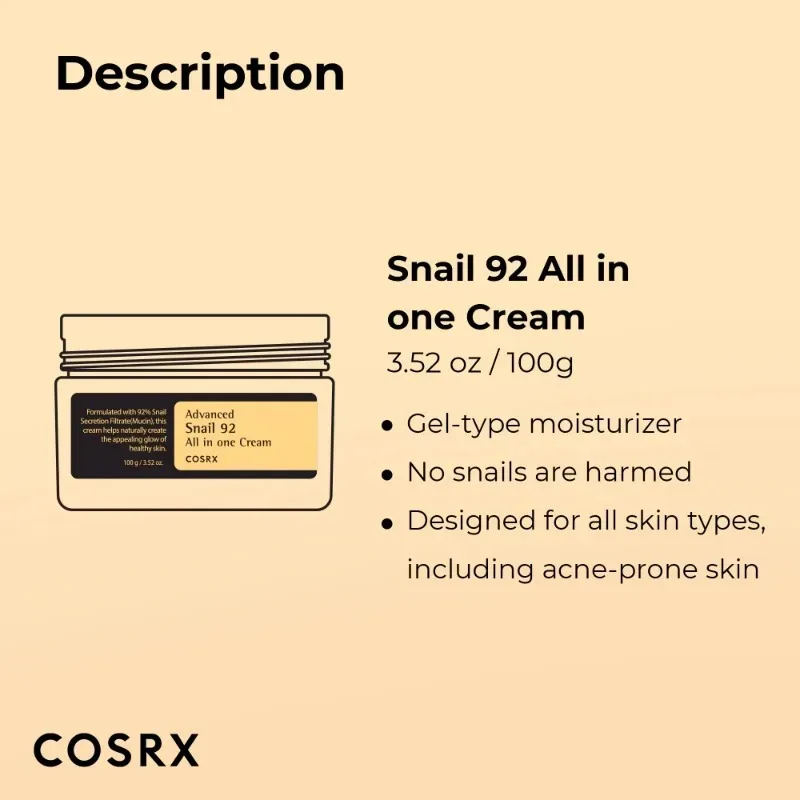 Snail Mucin 92% Moisturizer Daily Repair Face Gel Cream Dry Sensitive Skin Hydrating Serum Face Snail Secretion Filtrate New