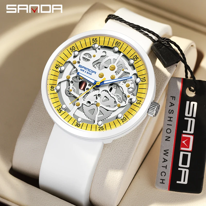 

SANDA Luxury Sports Men's Quartz Watch Silicone Band Cool Hollow Removable 50 Meter Waterproof Fashion Quartz Watches For Men's
