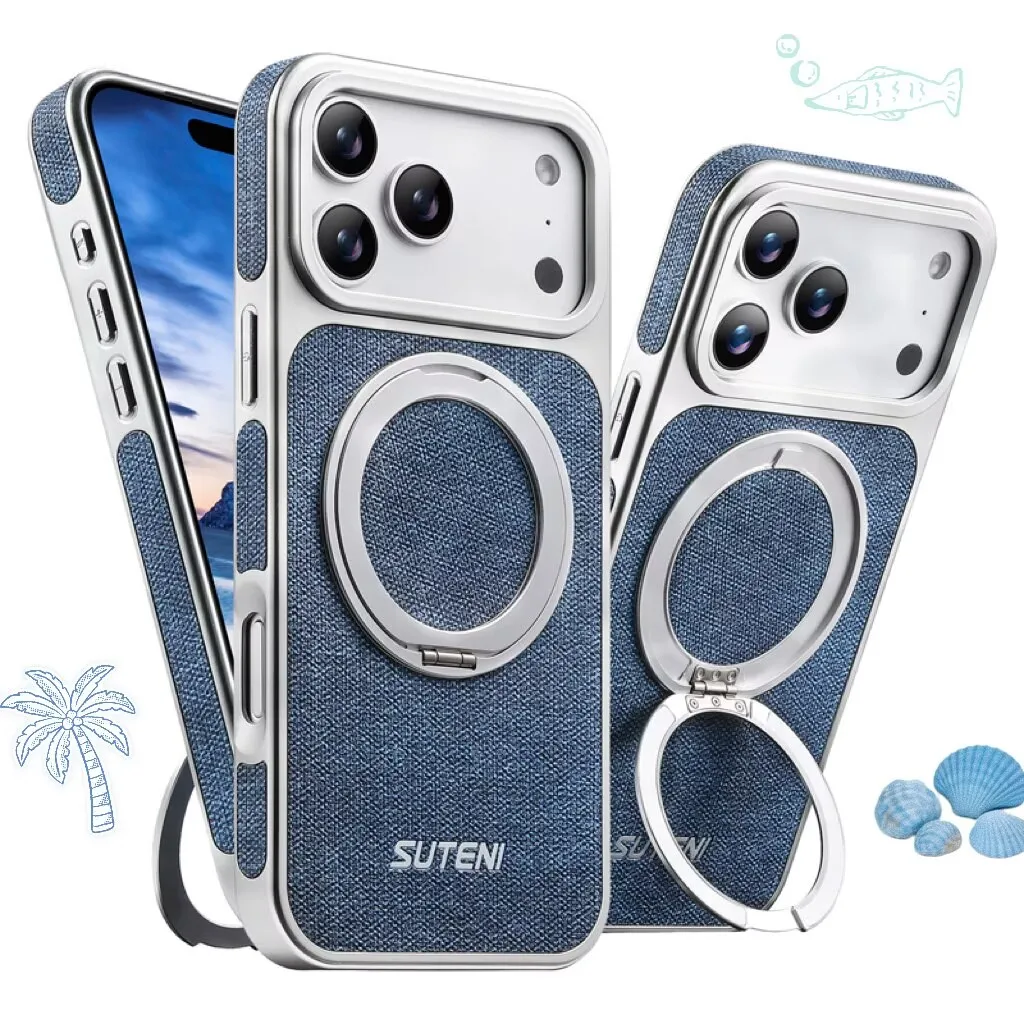 Fashion Magnetic Denim Pattern PU Leather Phone Case with 360° Rotating Ring Bracket