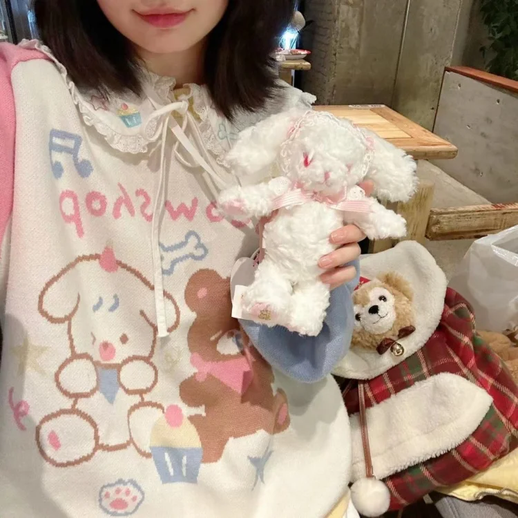 Sweet Kawaii 피터팬 칼라 레이스 셔츠 여성 봄 새로운 긴 소매 흰색 블라우스 모든 경기 스타 프린트 Bottoming Tops