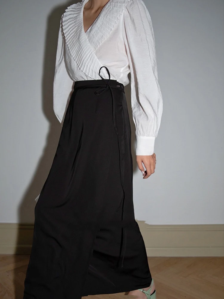 

2022 New Summer Niche Design High Waist Slit Black Skirt Women pleated skirt skirts for women plaid skirt Ankle-Length