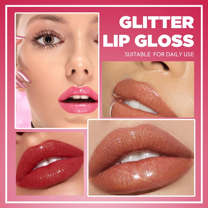 Glitter liquid lip glaze, high shine gloss lipstick, hydrating full lips, long lasting liquid lipstick, daily makeup 6